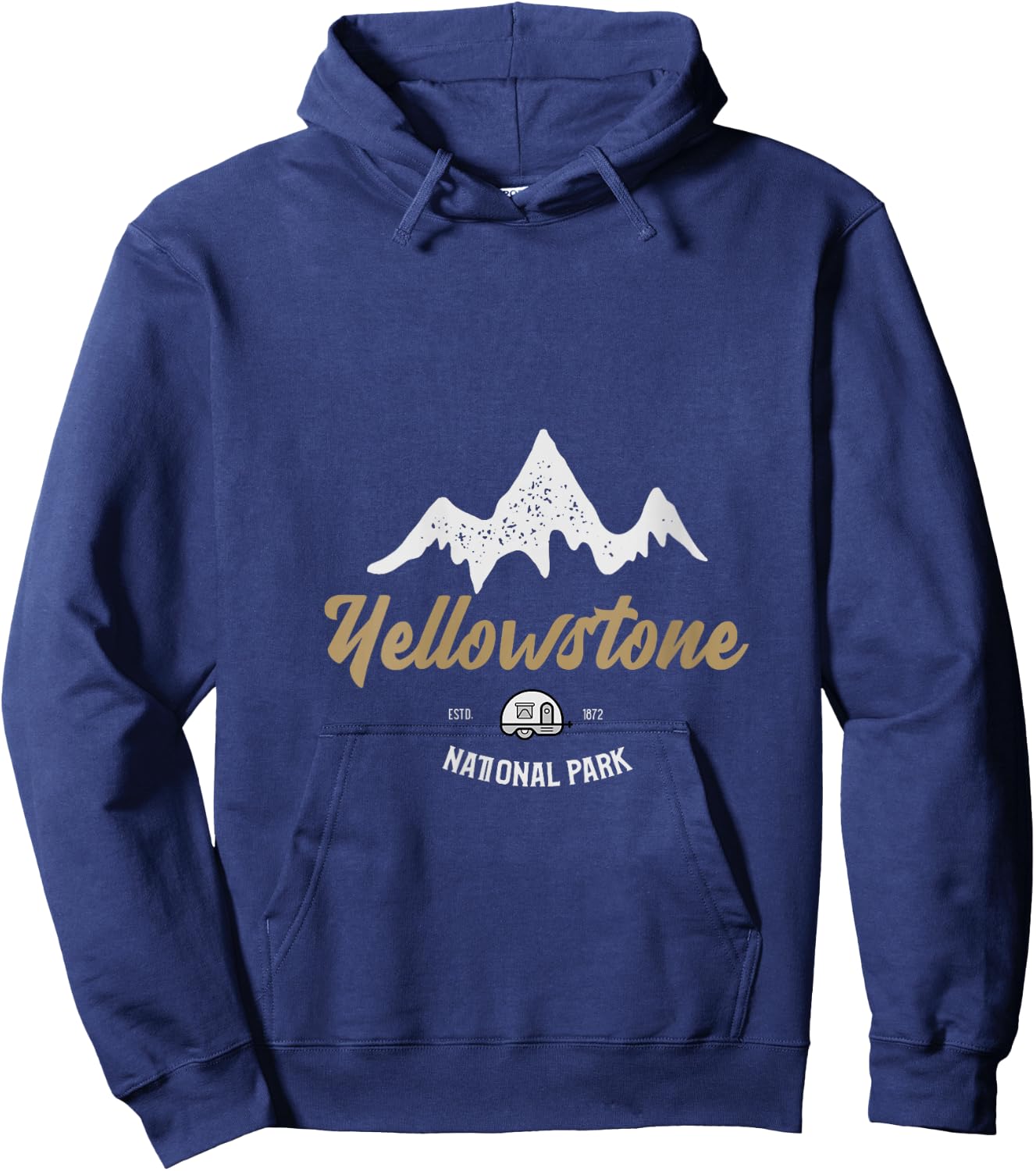 Vintage Yellowstone National Park Snowy Peak V-Neck Hoodie - Hoodie | Navy