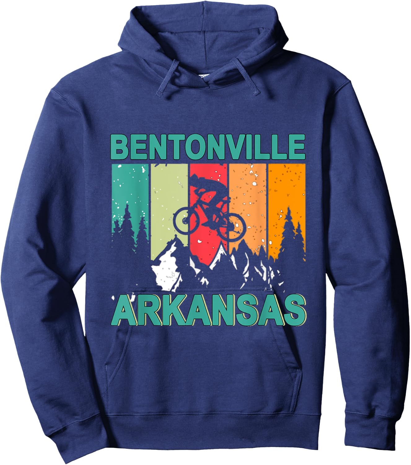 Bentonville Arkansas Vintage Retro 70s Mountain Biking Hoodie - Hoodie | Navy