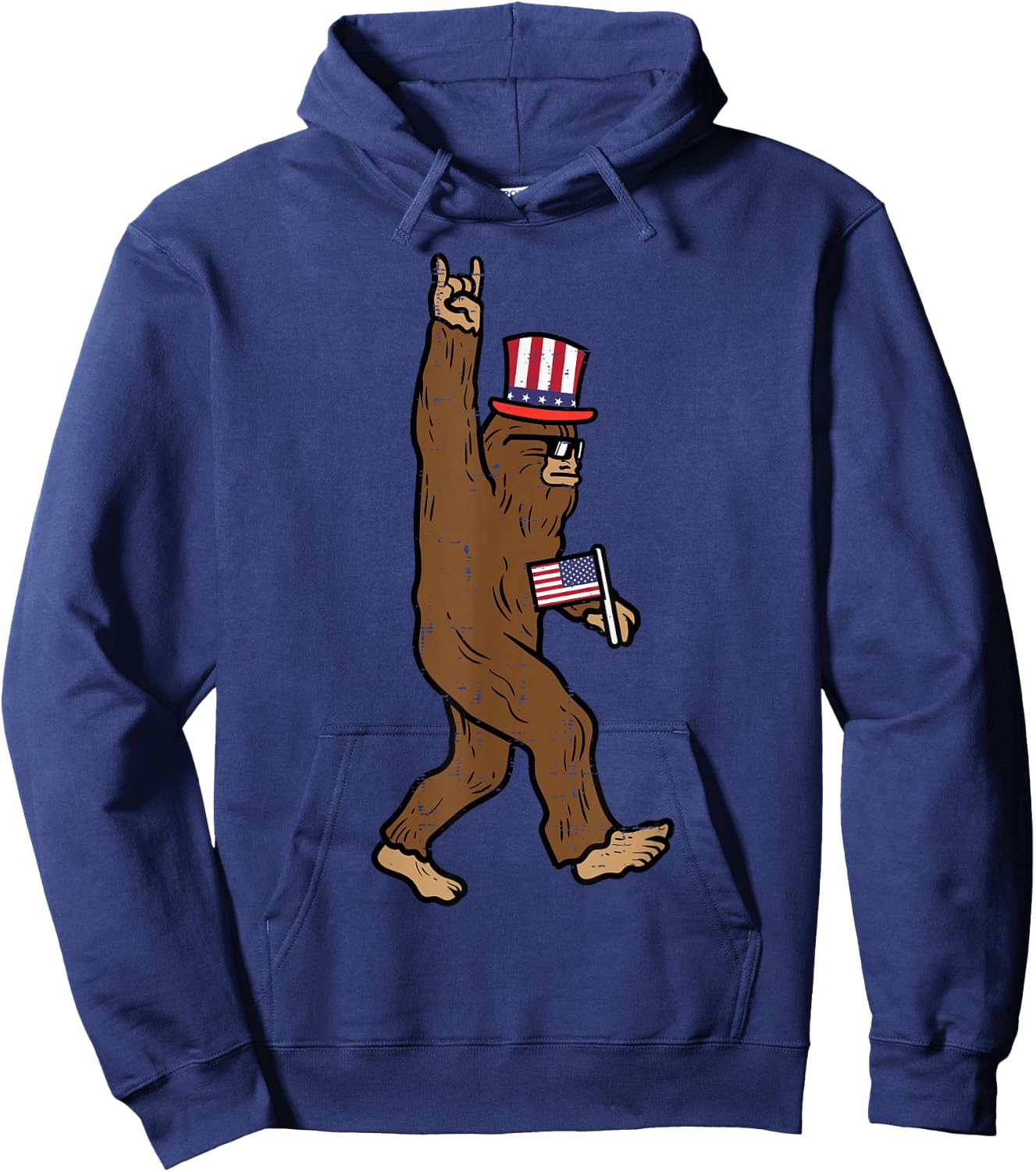 4th July Bigfoot Sasquatch Rock Patriot Rocker Men Boys Kids Hoodie - Hoodie | Navy