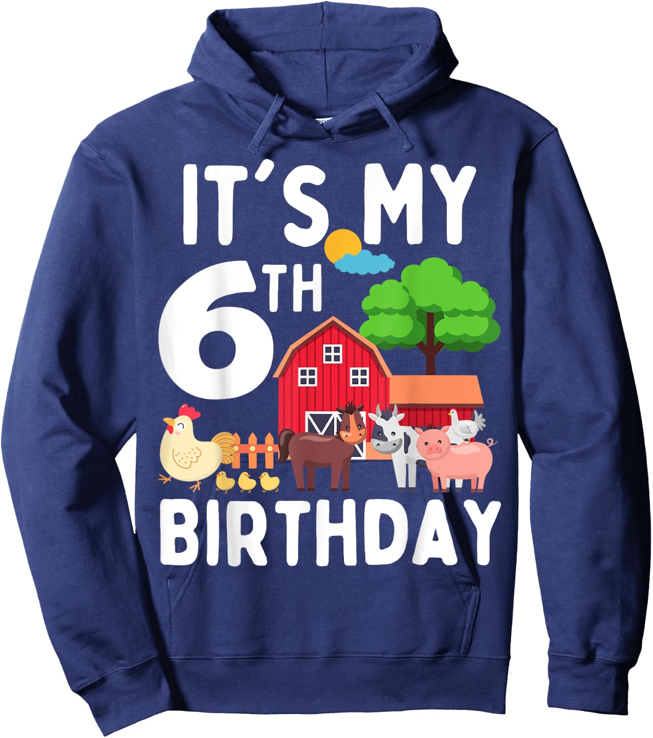 It's My 6th Birthday 6 Years Old Farm Animals Theme for Kids Hoodie - Hoodie | Navy