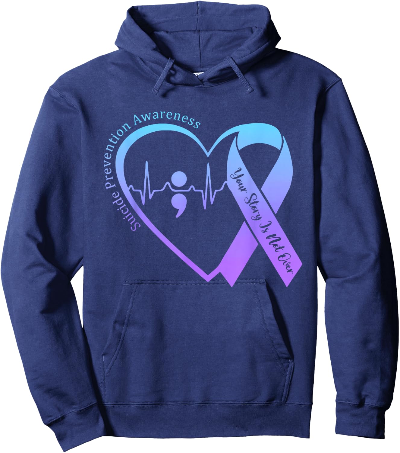 Suicide Prevention Awareness Month Teal & Purple Ribbon Hoodie - Hoodie | Navy
