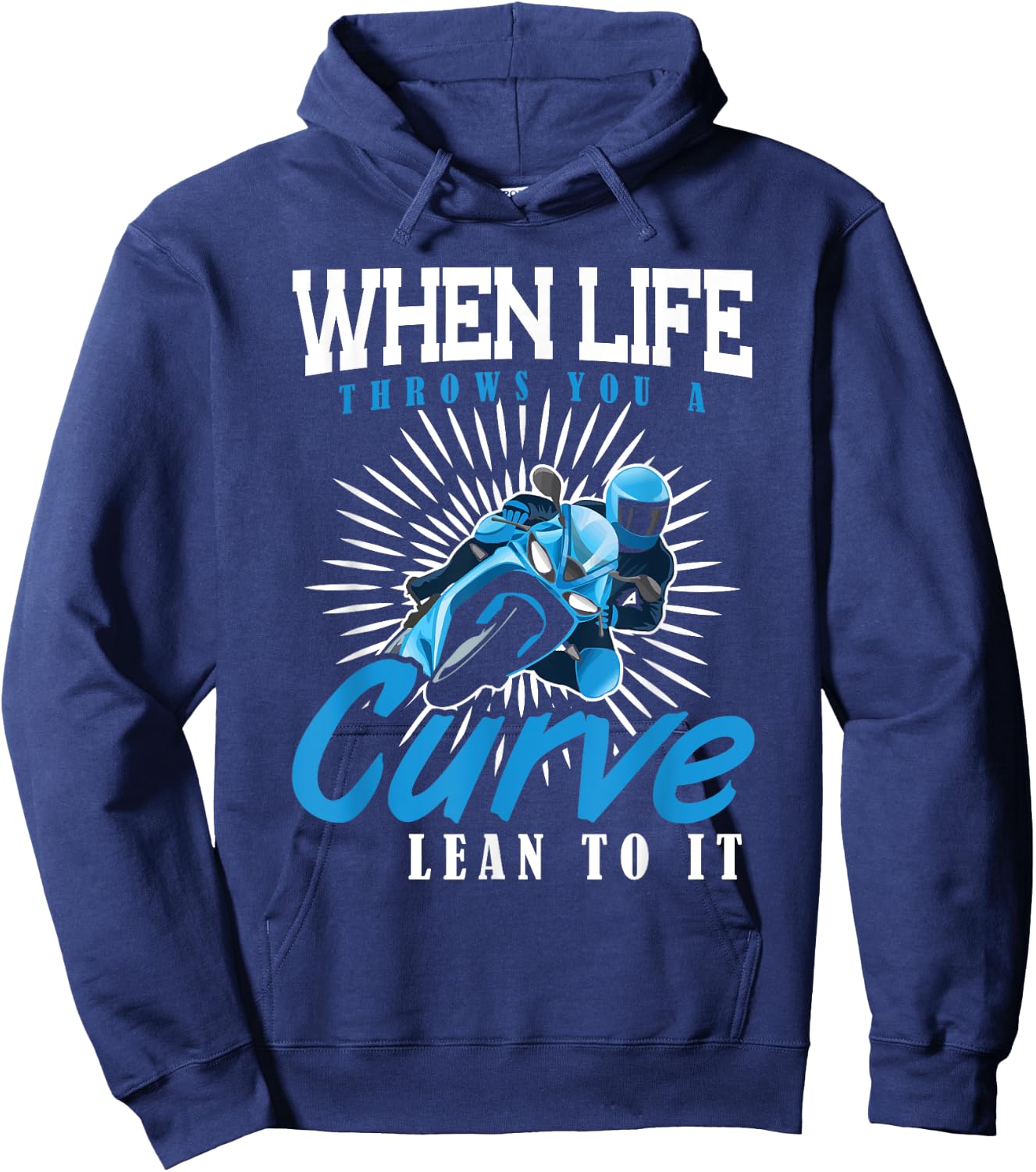 Funny Biker Motorcycle Lover Gifts When Life Throws You A Curve Lean Into It -Adults Black Small Modern Motorcycle Hoodie - Hoodie | Navy