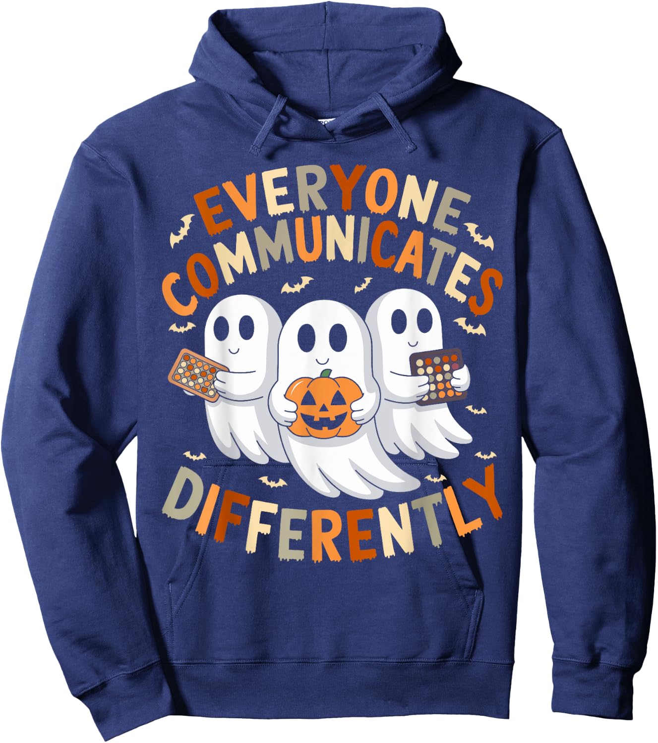 Everyone Communicates Differently Halloween Autism Teacher Hoodie - Hoodie | Navy