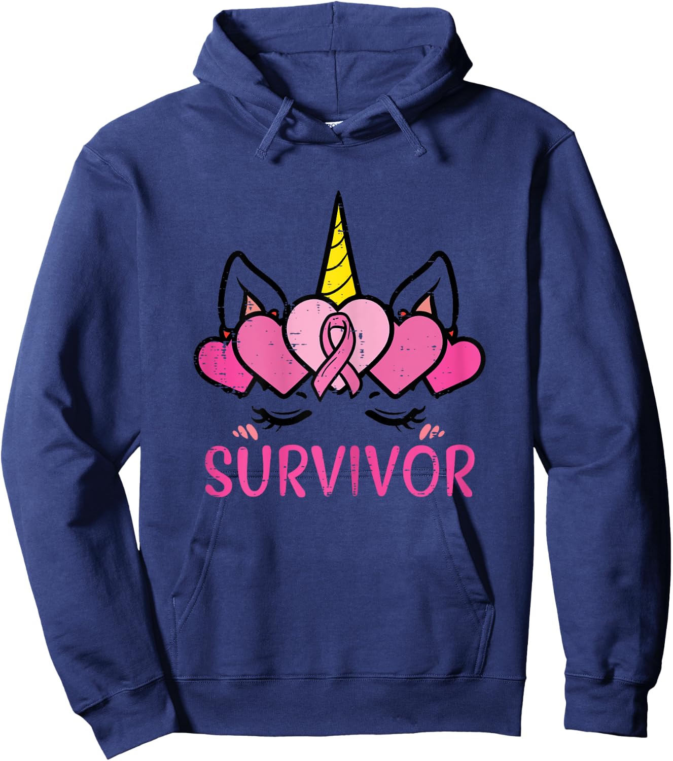 Unicorn Facee Survivor Cute Breast Cancer Awareness Women Hoodie - Hoodie | Navy