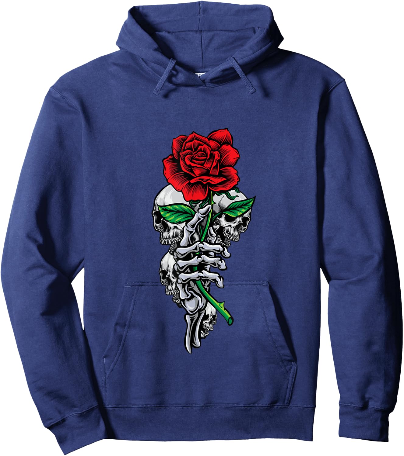 Skeleton Hand Red And Beautiful Rose Flower And Skulls Art Hoodie - Hoodie | Navy
