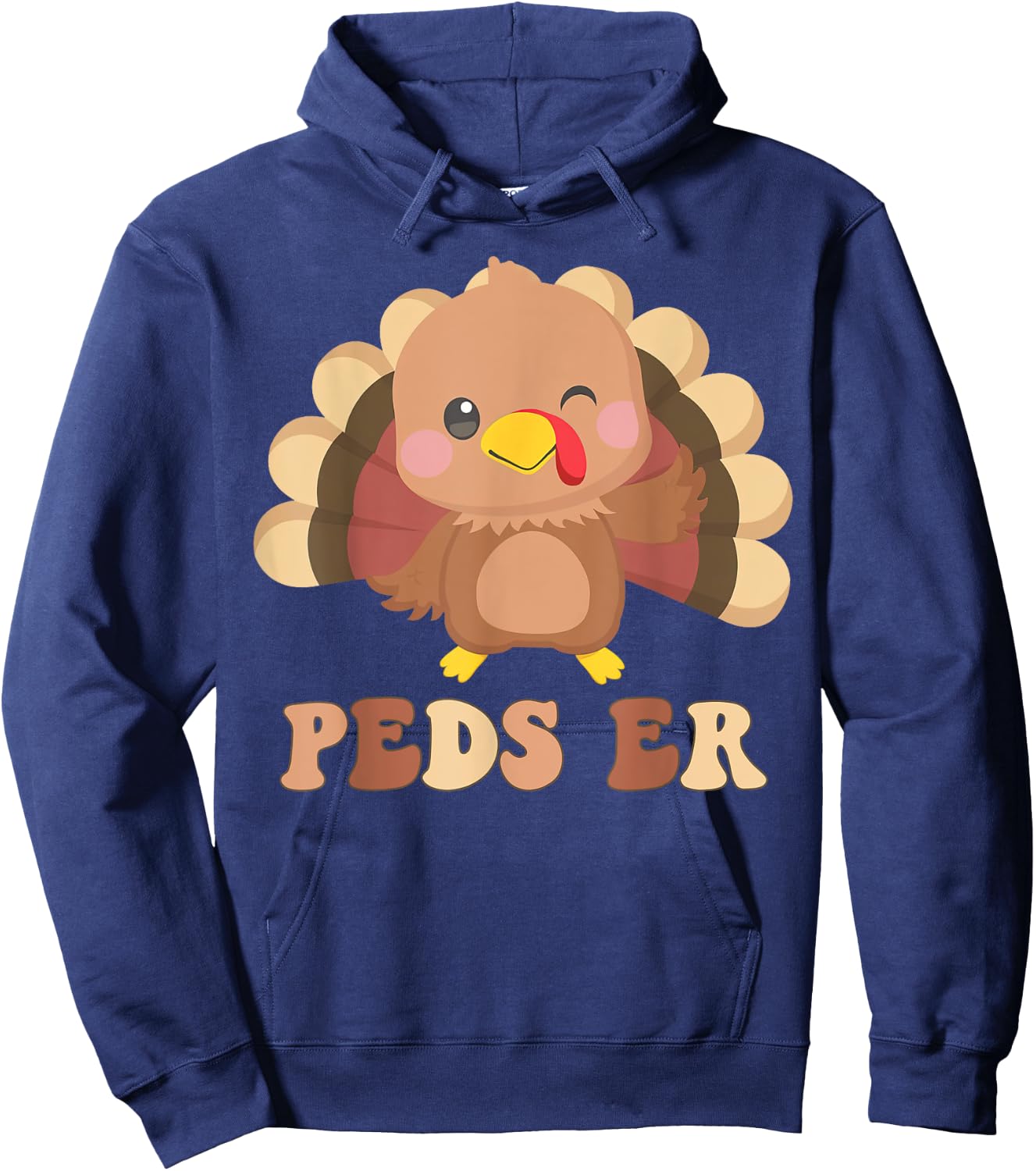 Cute Turkey PEDS ER Nurse Pediatric Thanksgiving Fall Hoodie - Hoodie | Navy