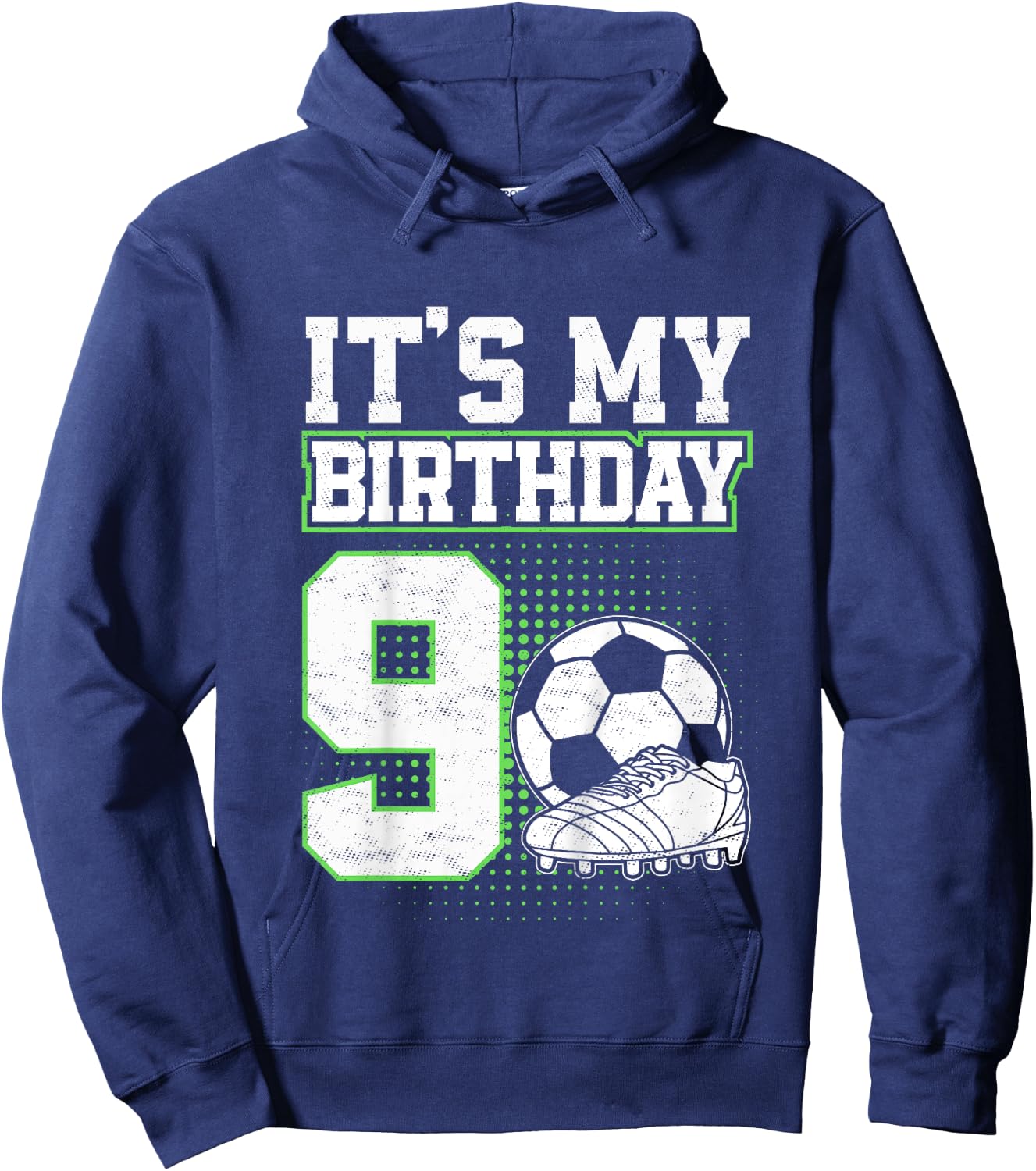 Kids 9 Year Old Soccer Boy Its My 9th Birthday Soccer Ball Hoodie - Hoodie | Navy