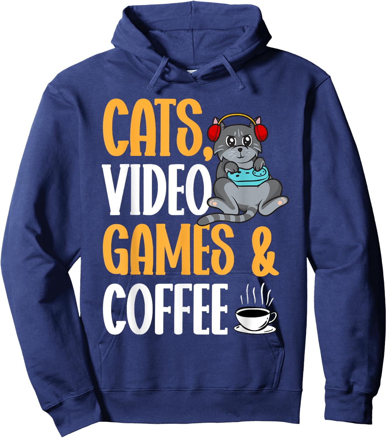 Cats Video Games Coffee Video Gamer Cat Gaming Women Hoodie - Hoodie | Navy