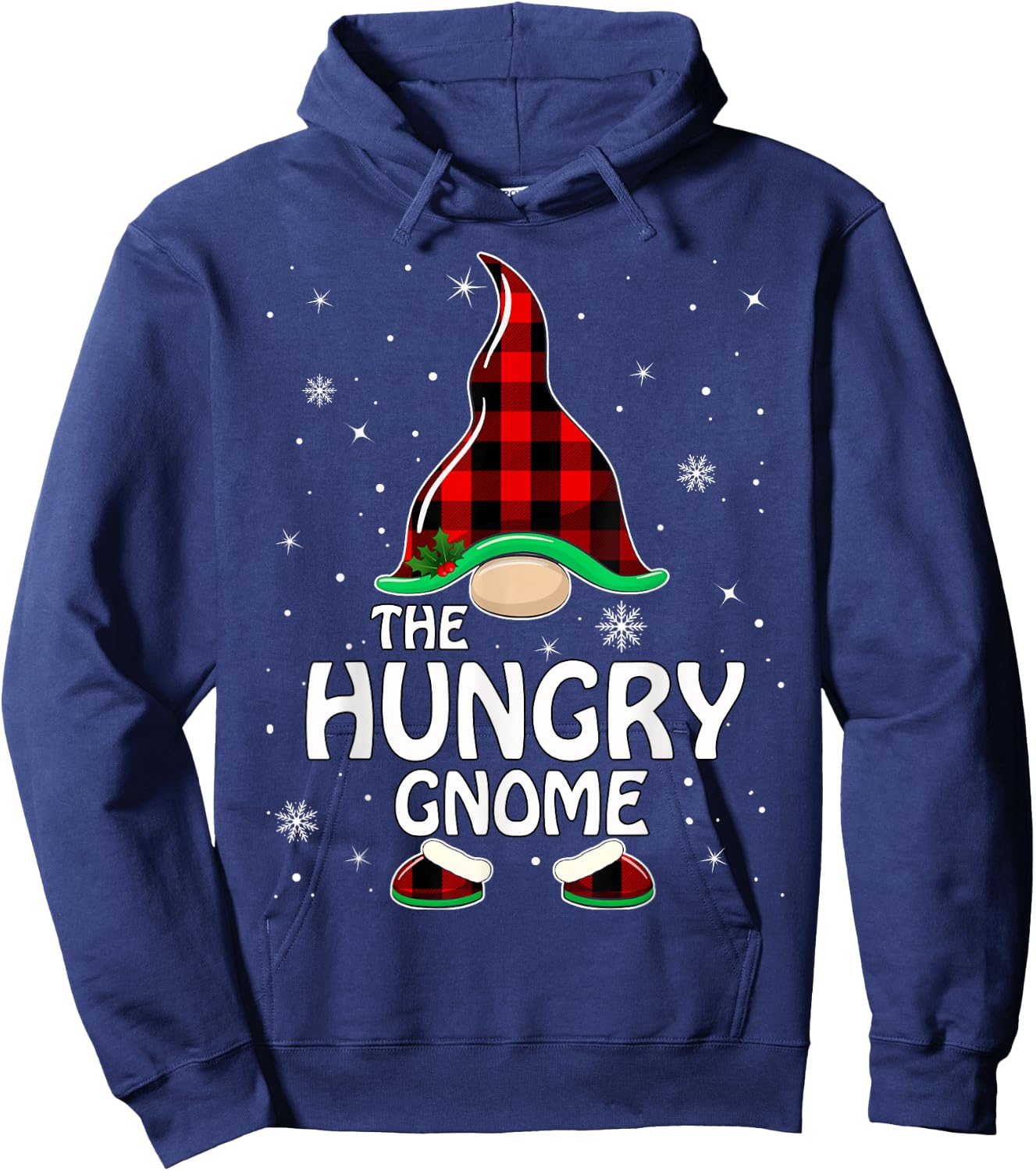 Hungry Gnome Buffalo Plaid Matching Family Christmas Pajama Hoodie - Hoodie | Navy