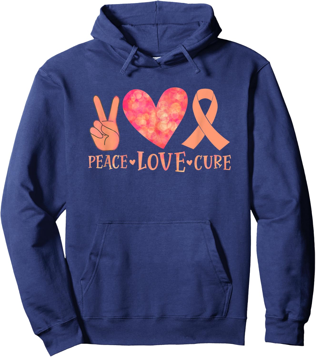September Uterine Cancer Awareness Peace Love Cure Peach Hoodie - Hoodie | Navy