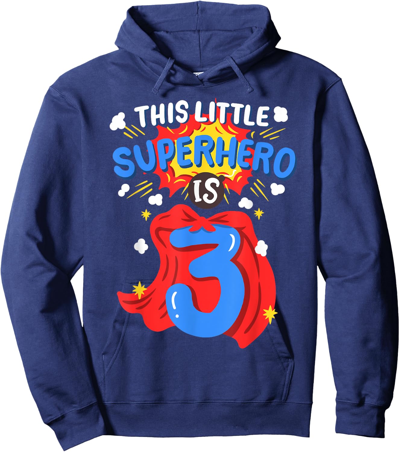 This Little Superhero Is 3 Kids Boys 3rd Birthday Party Hoodie - Hoodie | Navy