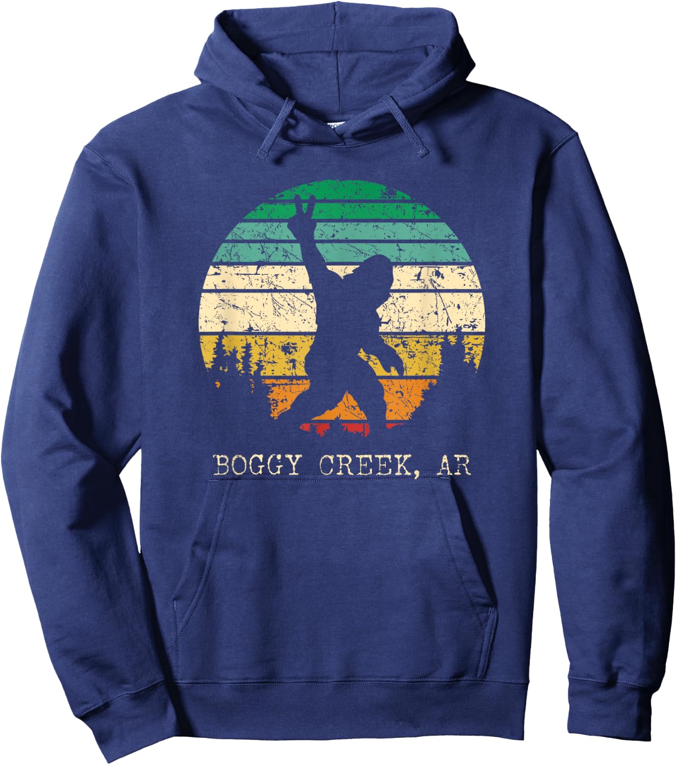 Boggy Creek AR USA Sasquatch Peace Sign Bigfoot Design Hoodie - Hoodie | Navy