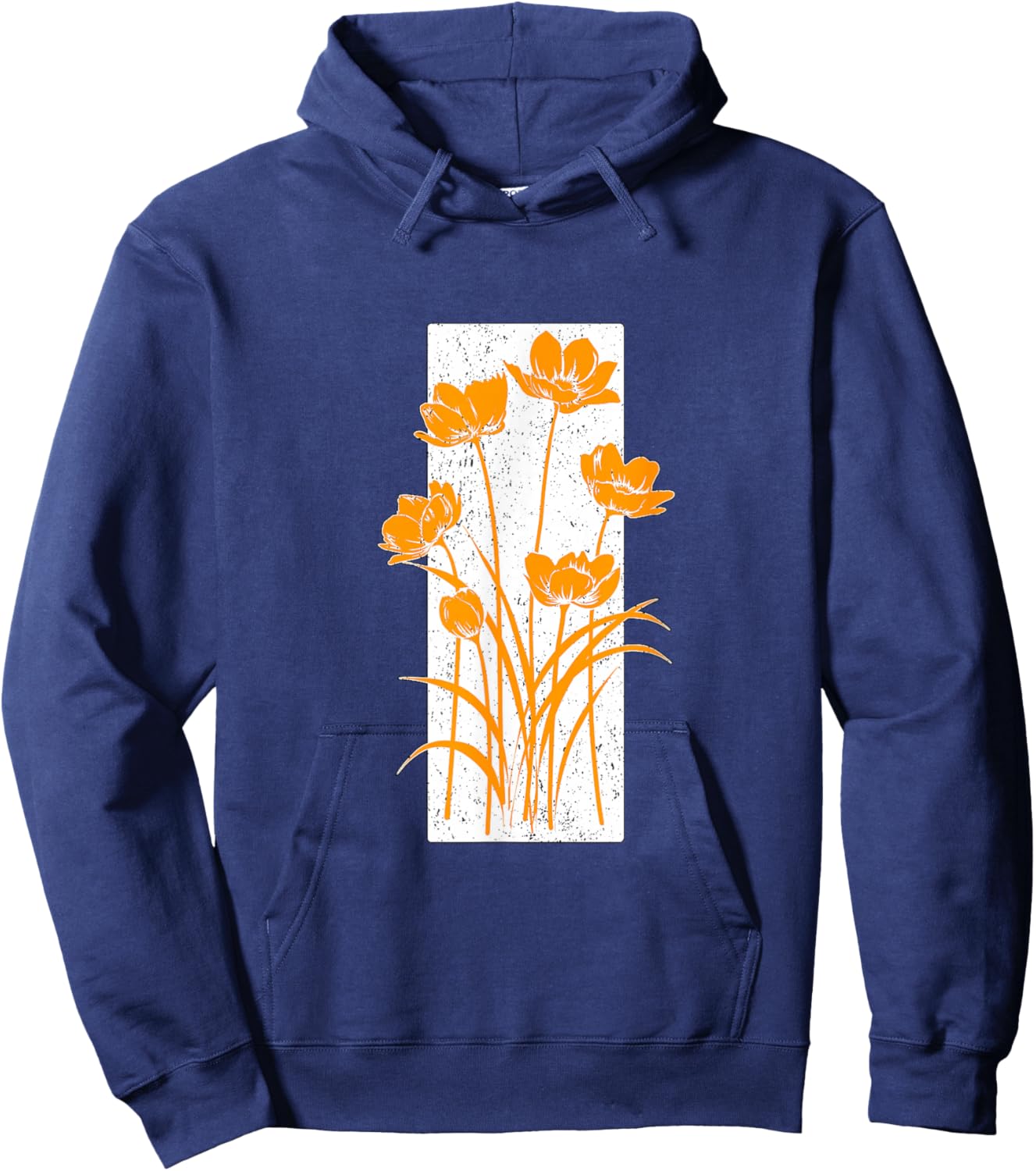 Orange Distressed Flower Stripe Orange Graphic Hoodie - Hoodie | Navy