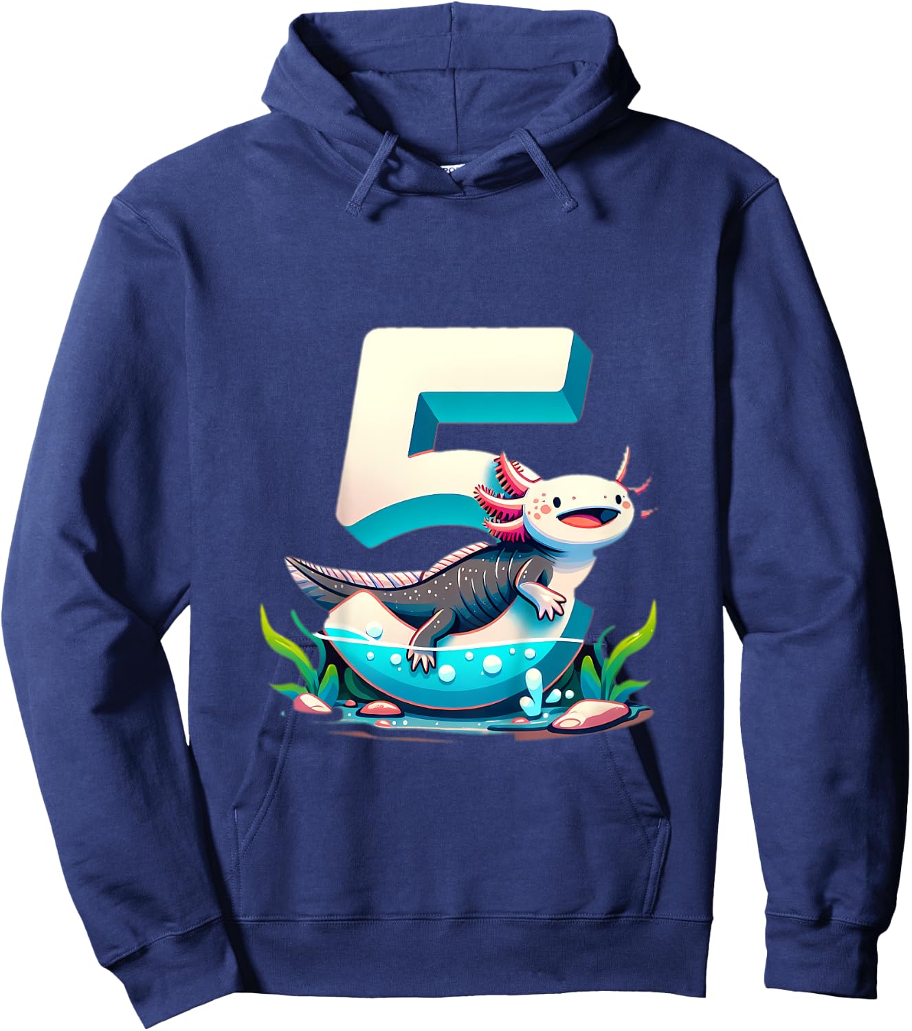 Turning 5 Years Old Axolotl Birthday Party 5th Boy Bday Girl Hoodie - Hoodie | Navy