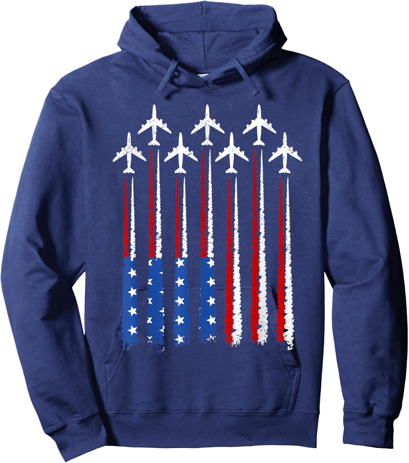 Airplane USA American Flag 4th of July Patriotic Vintage Hoodie - Hoodie | Navy