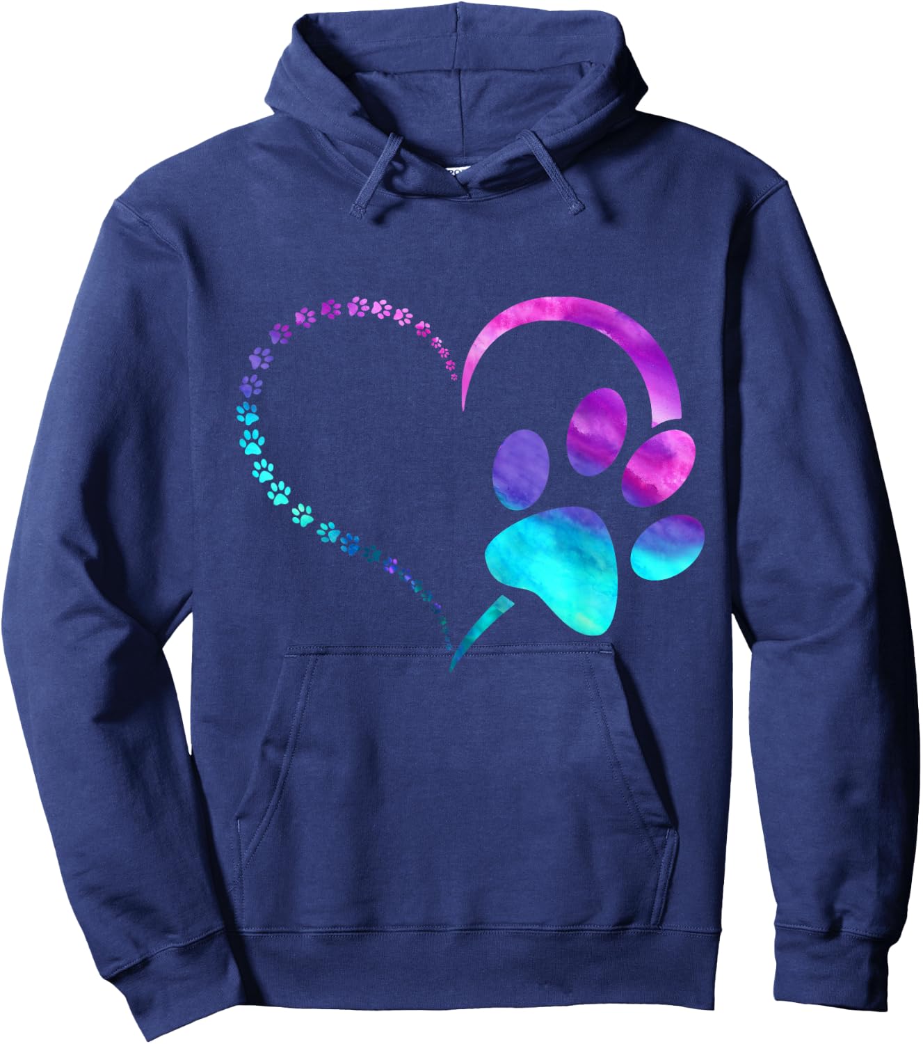 Blue Purple Teal Dog paw print paws heart design dog lovers Hoodie - Hoodie | Navy