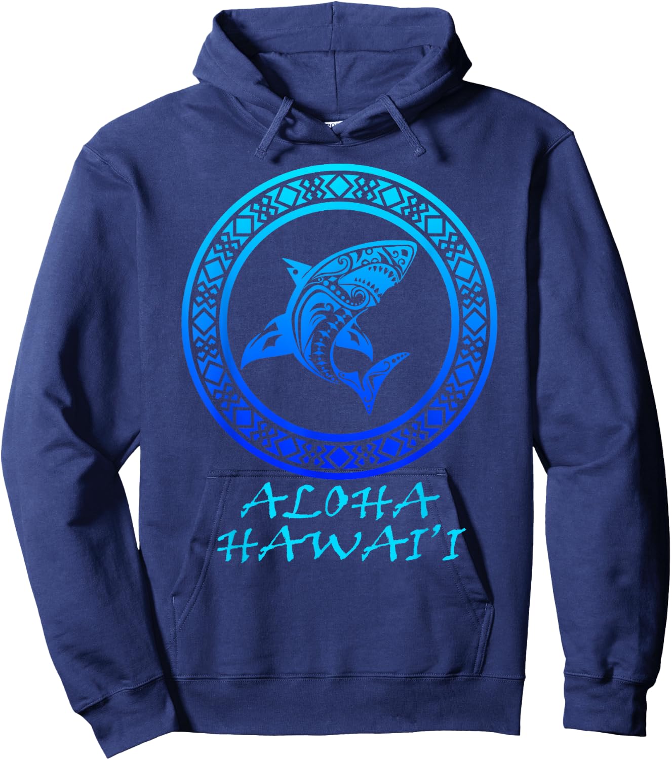 Aloha Hawai'i Vintage Hawaiian Island Tribal Shark Hoodie - Hoodie | Navy