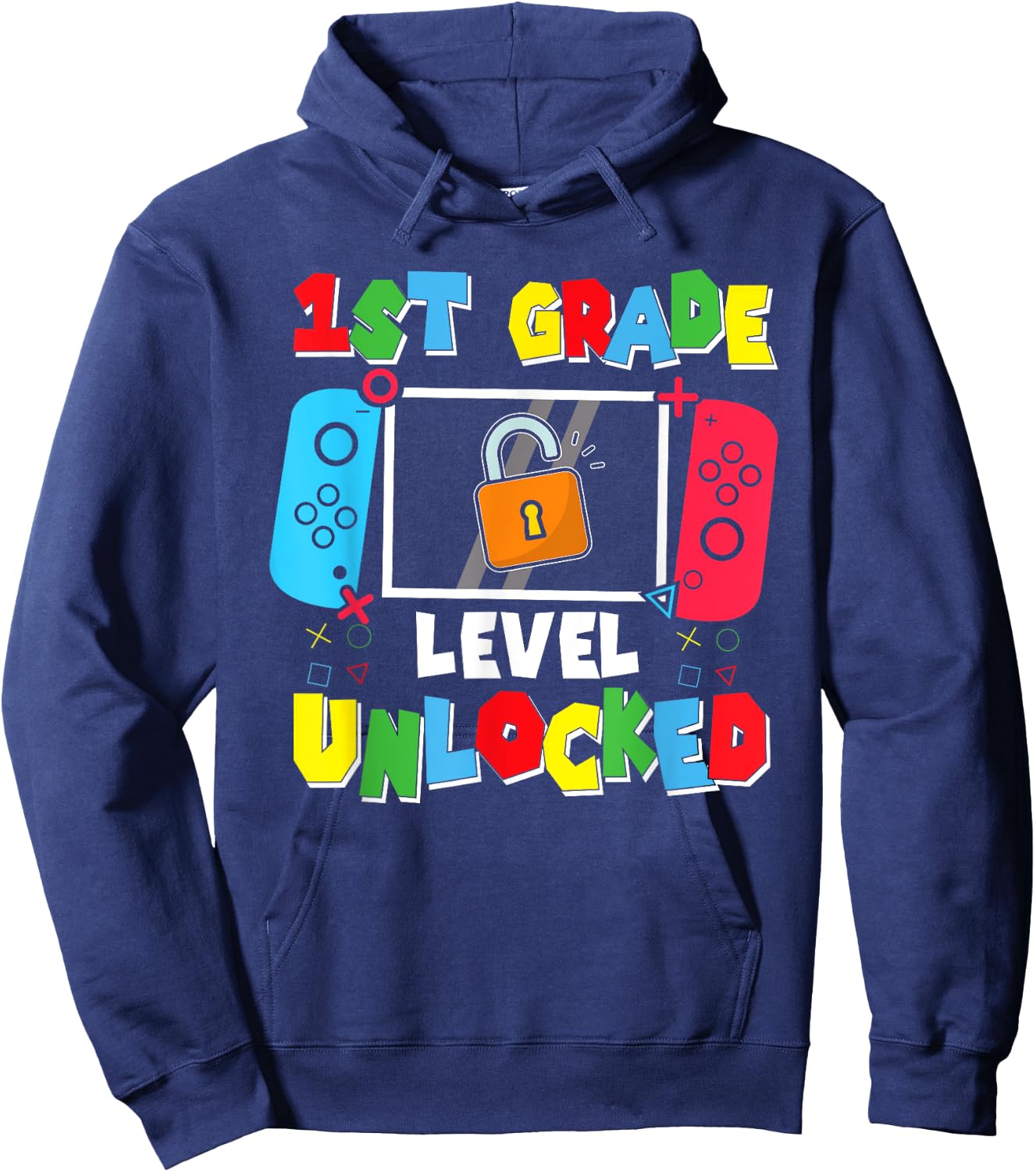 1st Grade Level Unlocked Back to School First Day Gamer Boys Hoodie - Hoodie | Navy