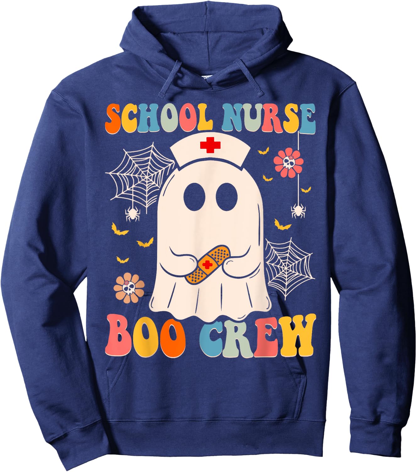 Groovy School Nurse Boo Crew Nurse Funny Ghost Halloween Hoodie - Hoodie | Navy