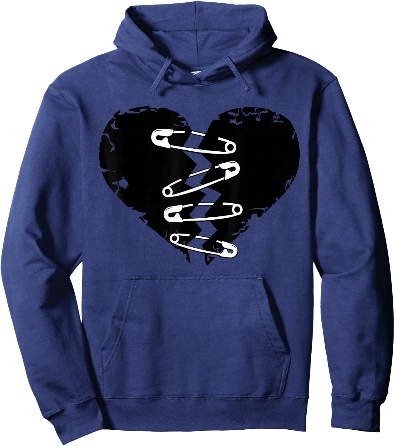 Dark Broken Heart and Safety Pins for Hoodie - Hoodie | Navy