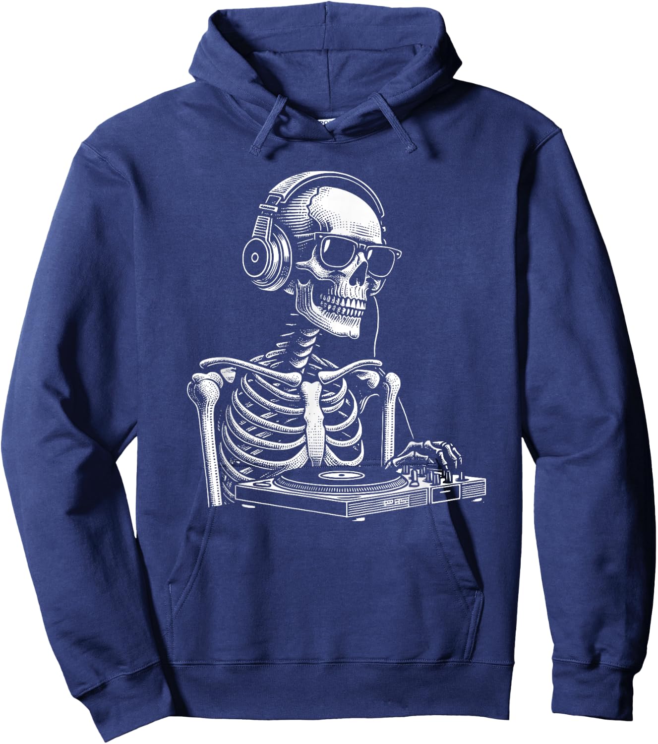 Skeleton DJ Lazy Halloween Costume Headphones Disc Jockey Hoodie - Hoodie | Navy