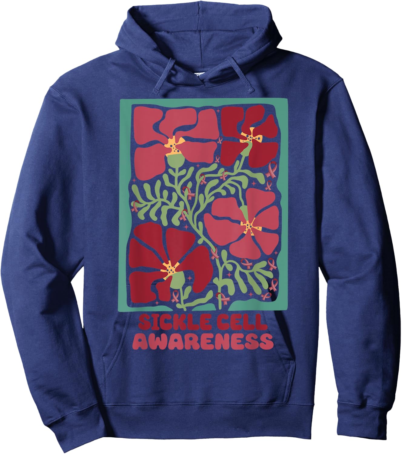 Sickle Cell Burgundy Flower Market Art Sickle Cell Awareness Hoodie - Hoodie | Navy