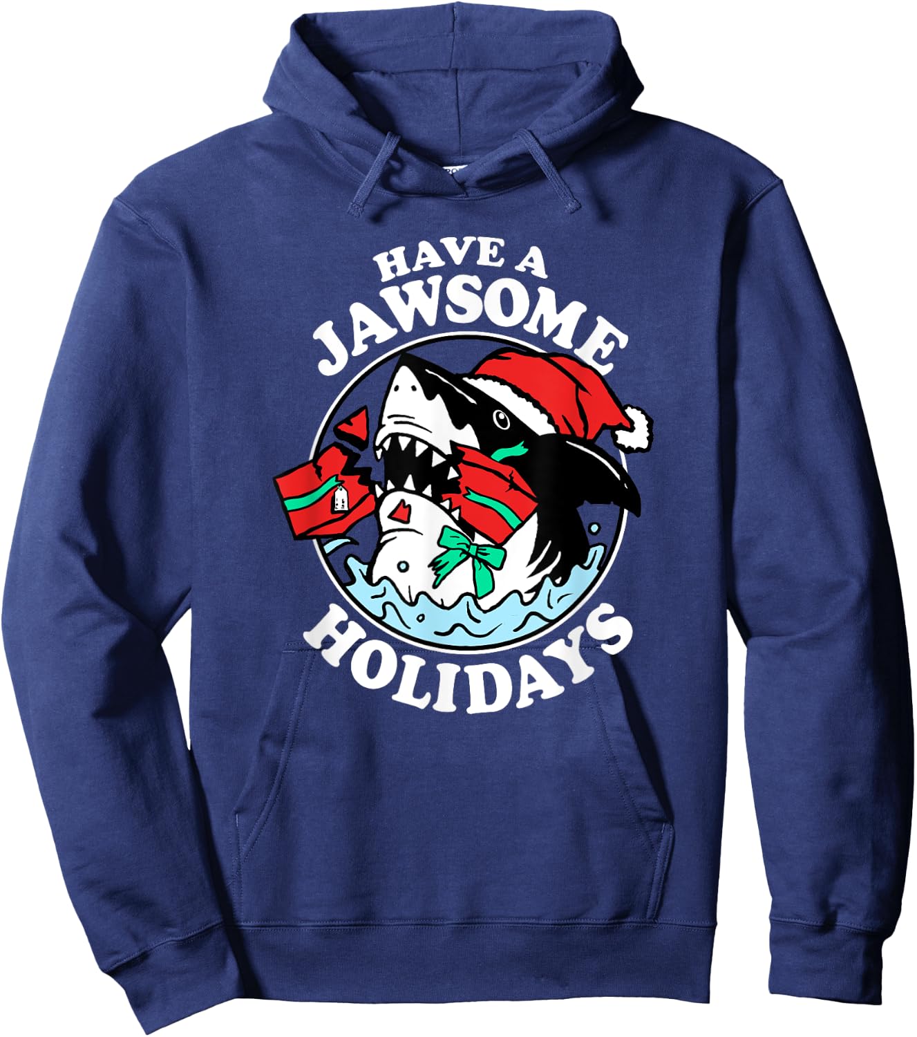Trendy Christmas Have A Jawsome Holidays Christmas Shark Hoodie - Hoodie | Navy