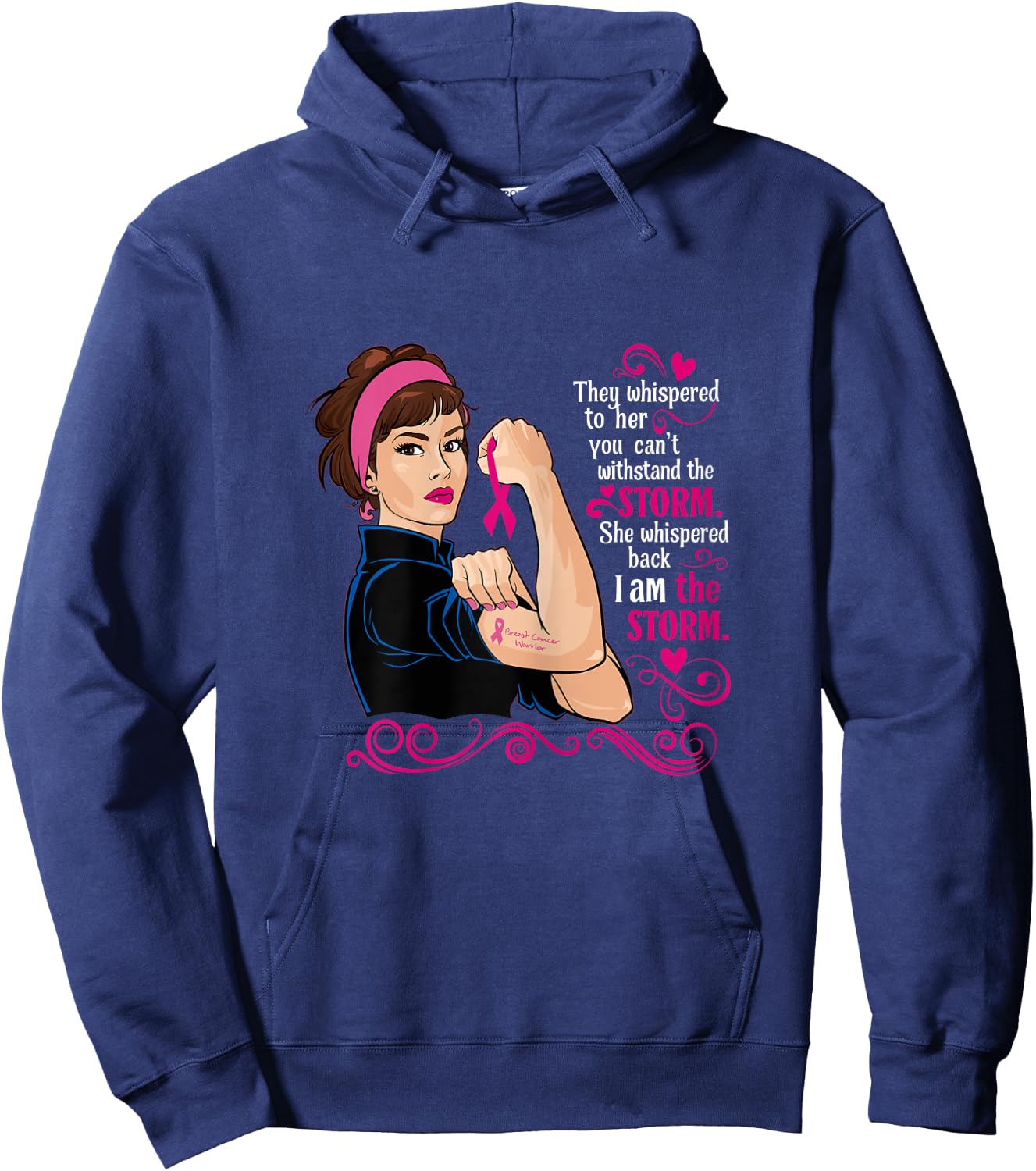 I'm The Storm Pink Ribbon Breast Cancer Survivor Warrior Hoodie - Hoodie | Navy
