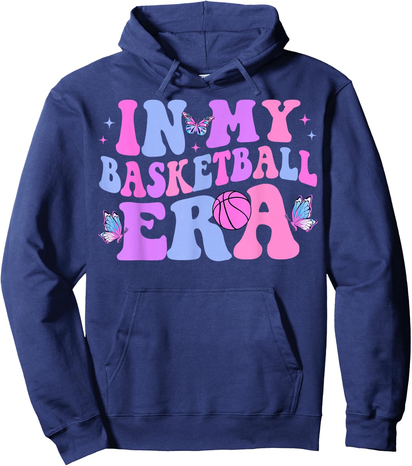 in My Basketball Era Groovy Basketball Hoodie - Hoodie | Navy