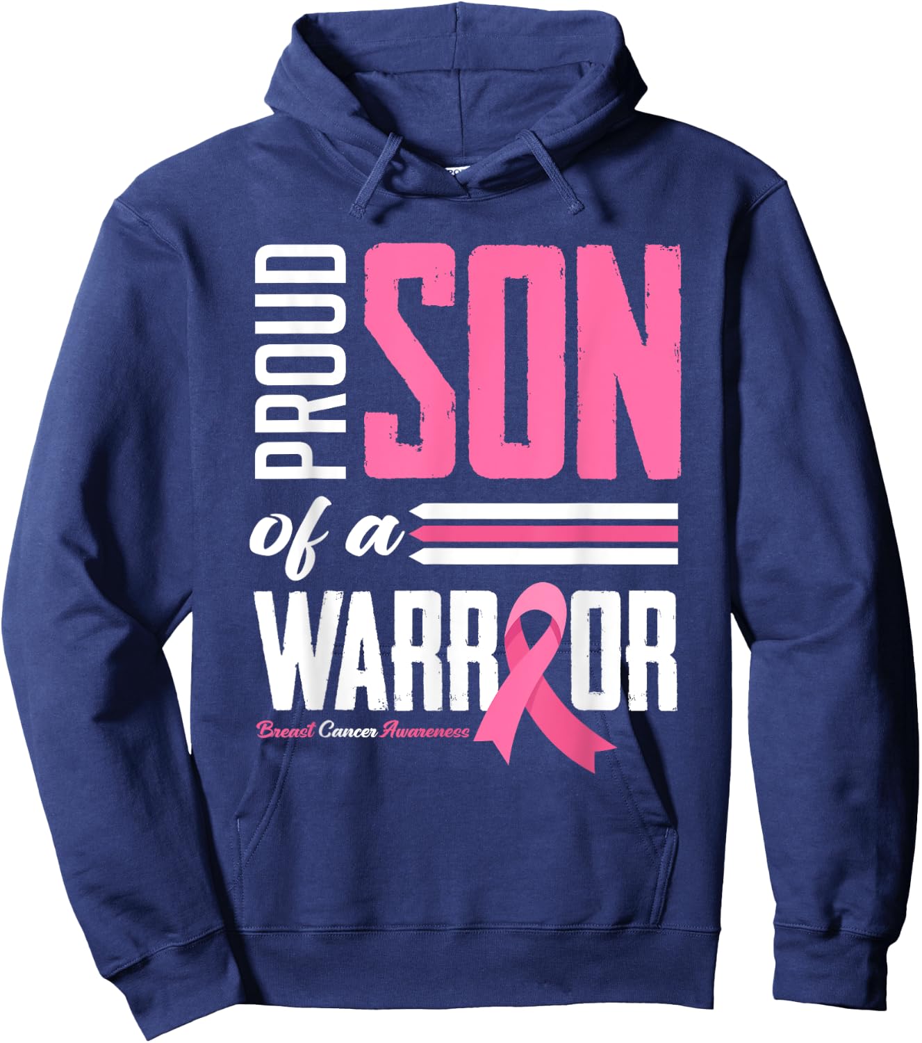 Proud Son Of A Warrior Mom Breast Cancer Awareness Hoodie - Hoodie | Navy