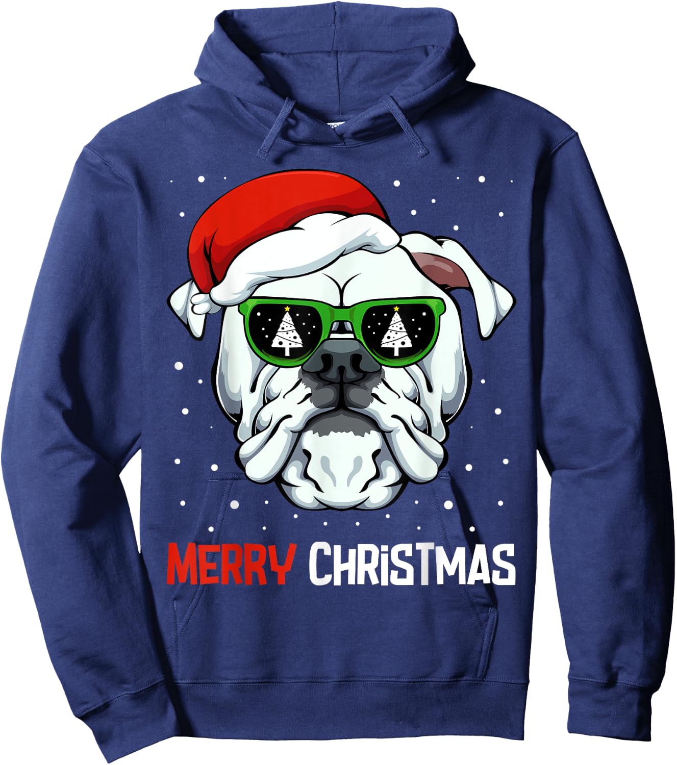 English Bulldog Merry Christmas Pajama Cute Dog Santa Hat Hoodie - Hoodie | Navy