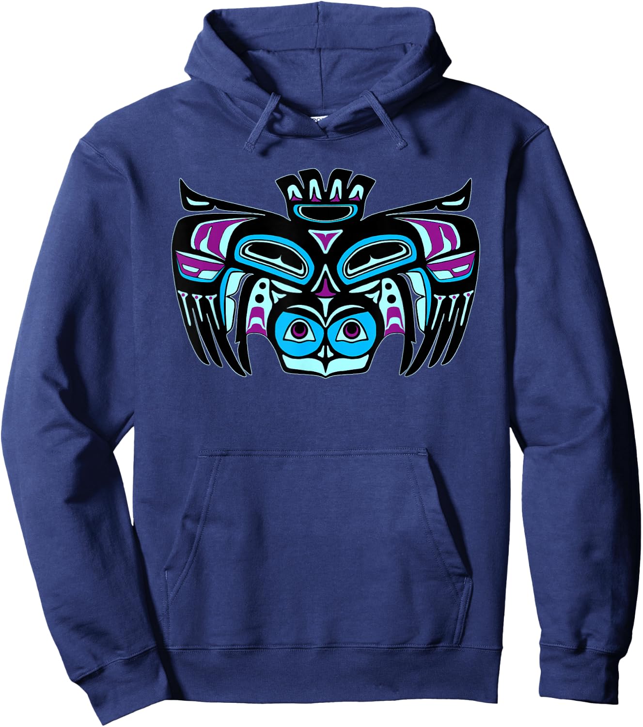 Alaska Native American Style Tlingit Haida Indian Owl Spirit Hoodie - Hoodie | Navy