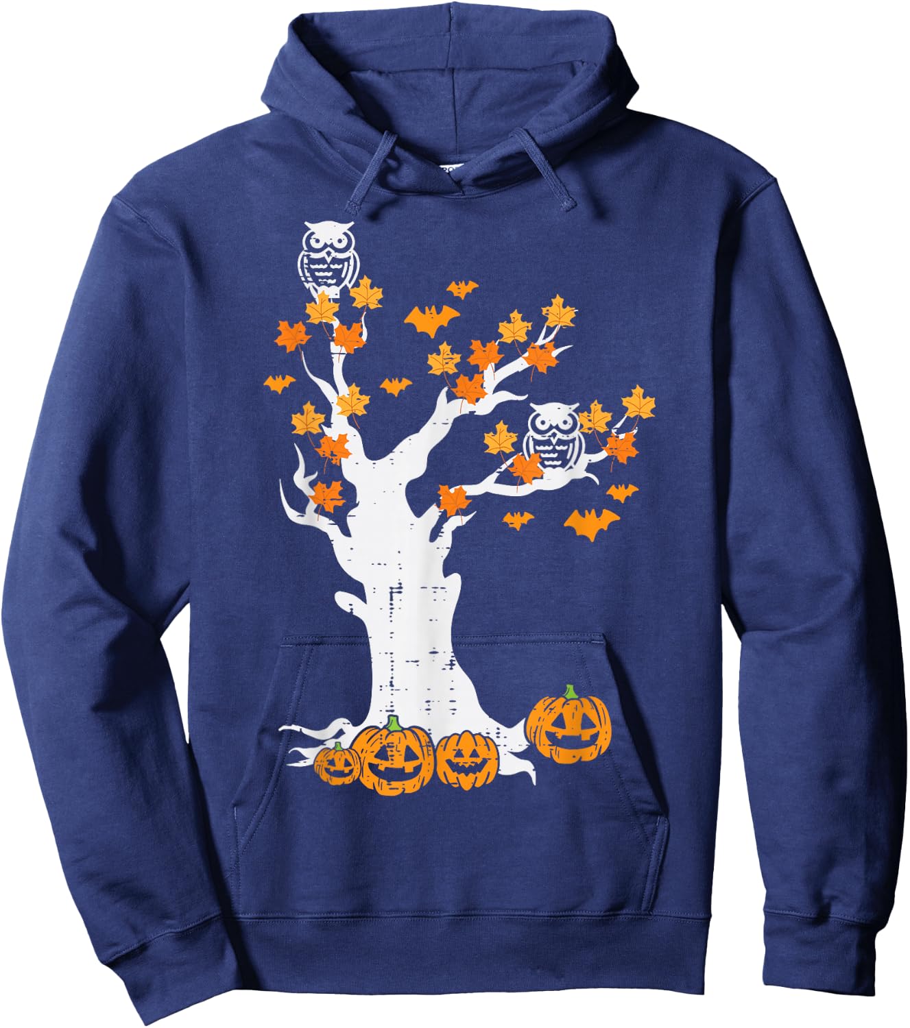 Halloween Tree Owl Leaves Pumpkin Fall Costume Women Kid Men Hoodie - Hoodie | Navy