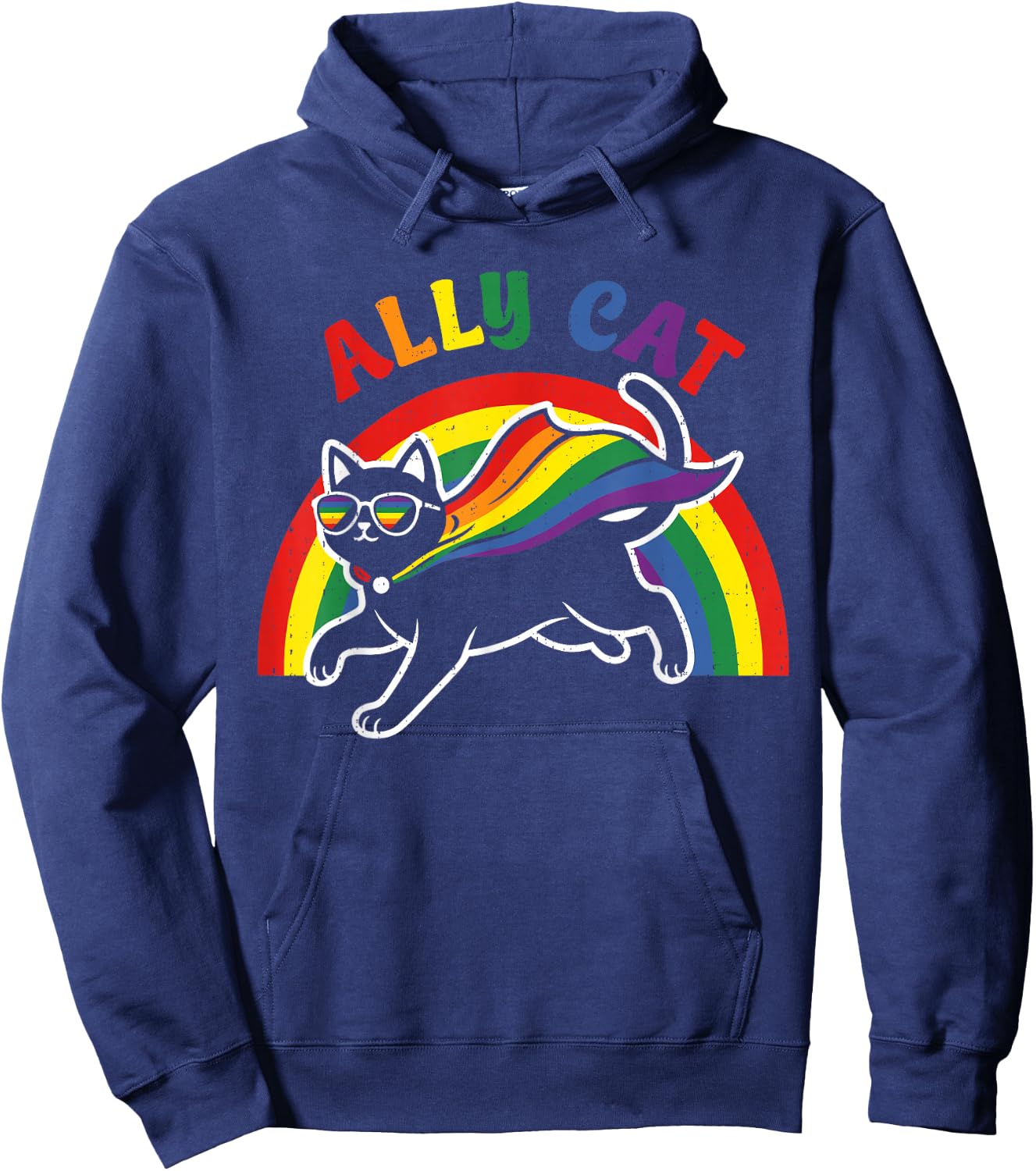 Cat Gay Pride Ally Rainbow Sunglasses LGBTQ Men Women Kids Hoodie - Hoodie | Navy