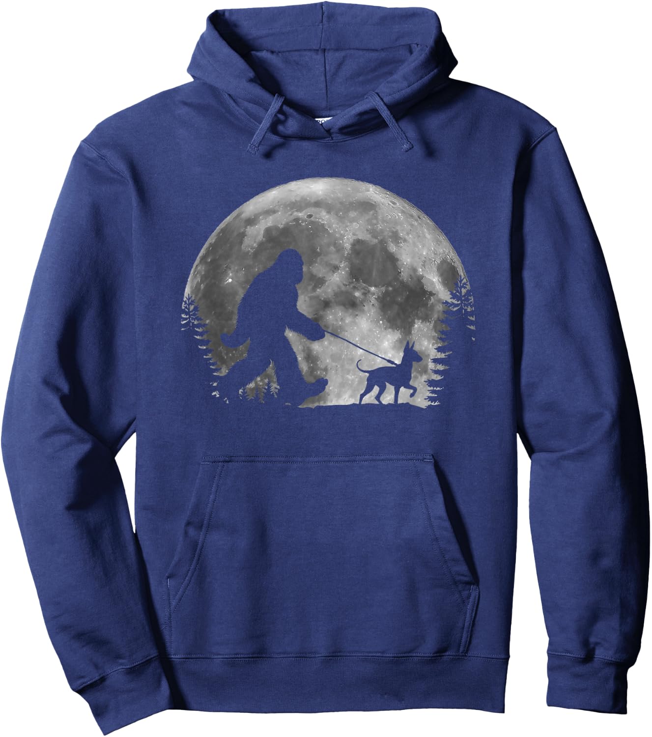 Bigfoot Walking a Dog Funny American Hairless Terrier Moon Women Kids Hoodie - Hoodie | Navy