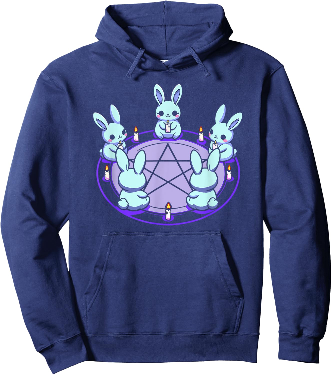 Bunnies Alternative Alt Summoning Demons Circle Bunny Rabbit Blue Pentacle Pentagram Pastel Goth Dark Humor , Small Hoodie - Hoodie | Navy