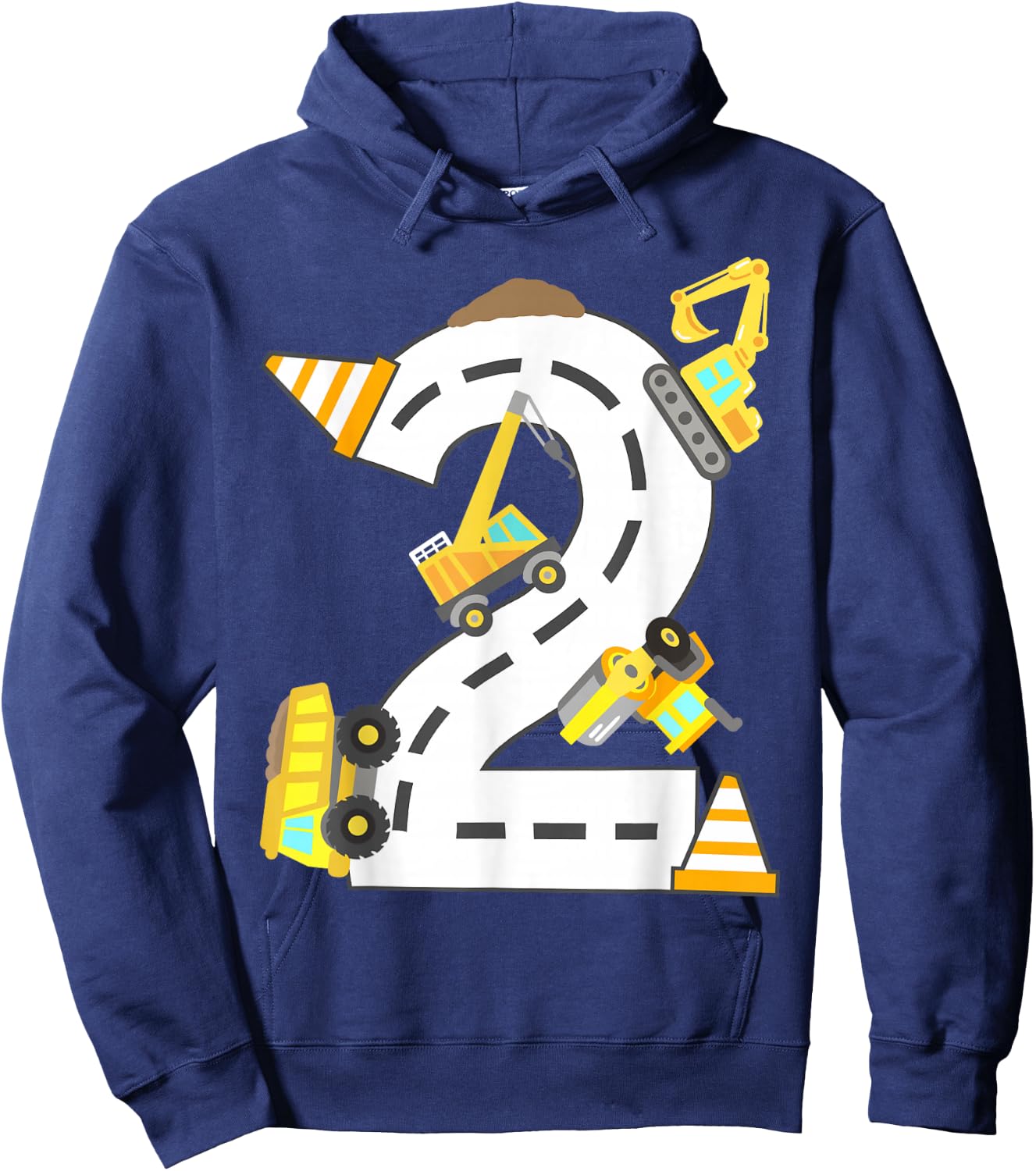 2nd Construction Birthday Party Excavator Boys 2 Years Old Hoodie - Hoodie | Navy
