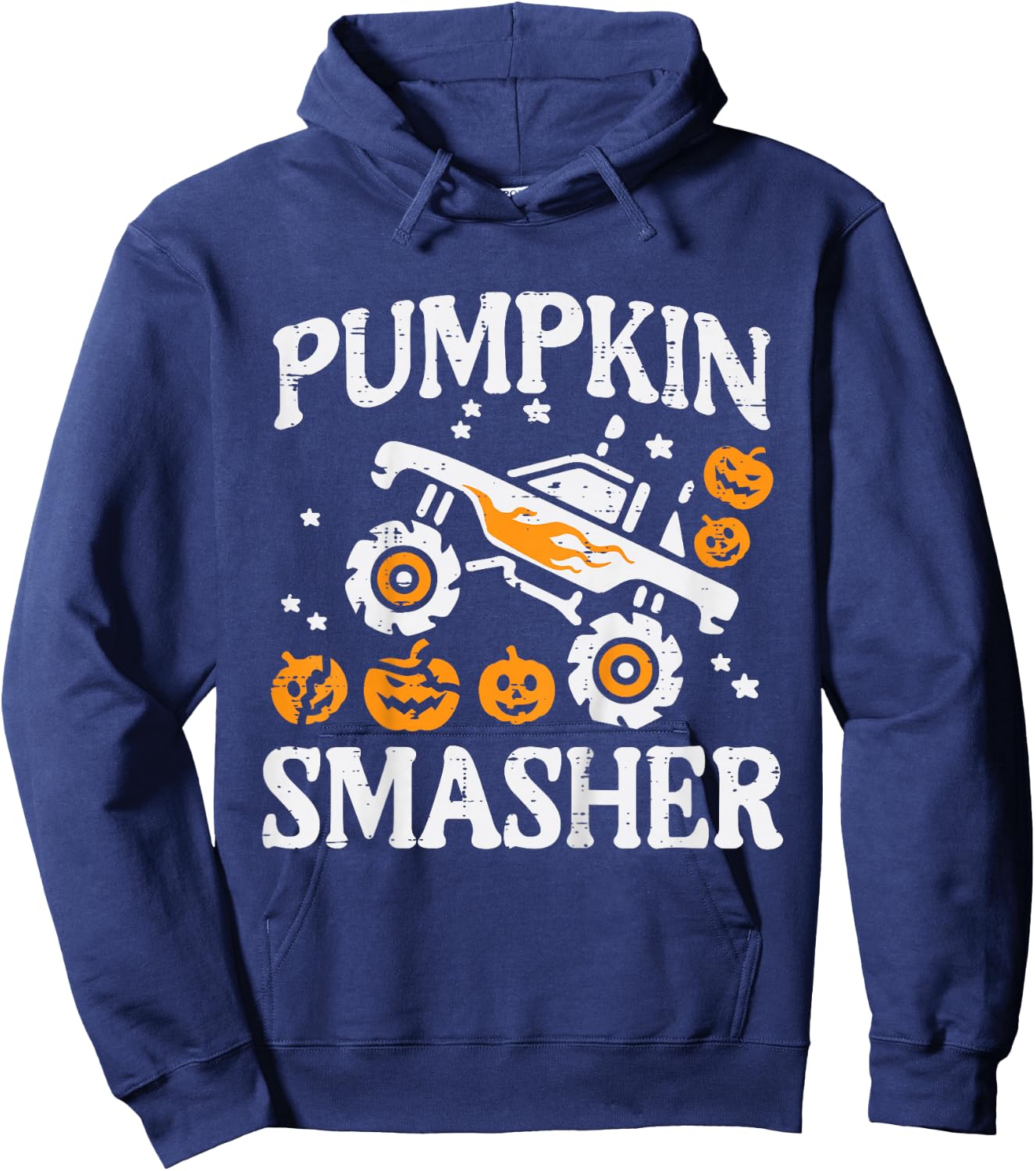 Kids Halloween Monster Truck Pumpkin Smasher Costume Toddler Boys Hoodie - Hoodie | Navy