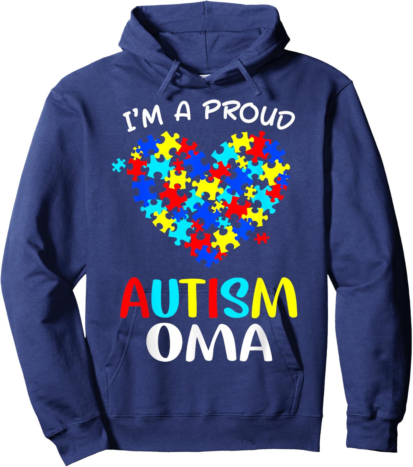Proud Autism Oma Funny Autism Colorful Puzzle Heart Hoodie - Hoodie | Navy