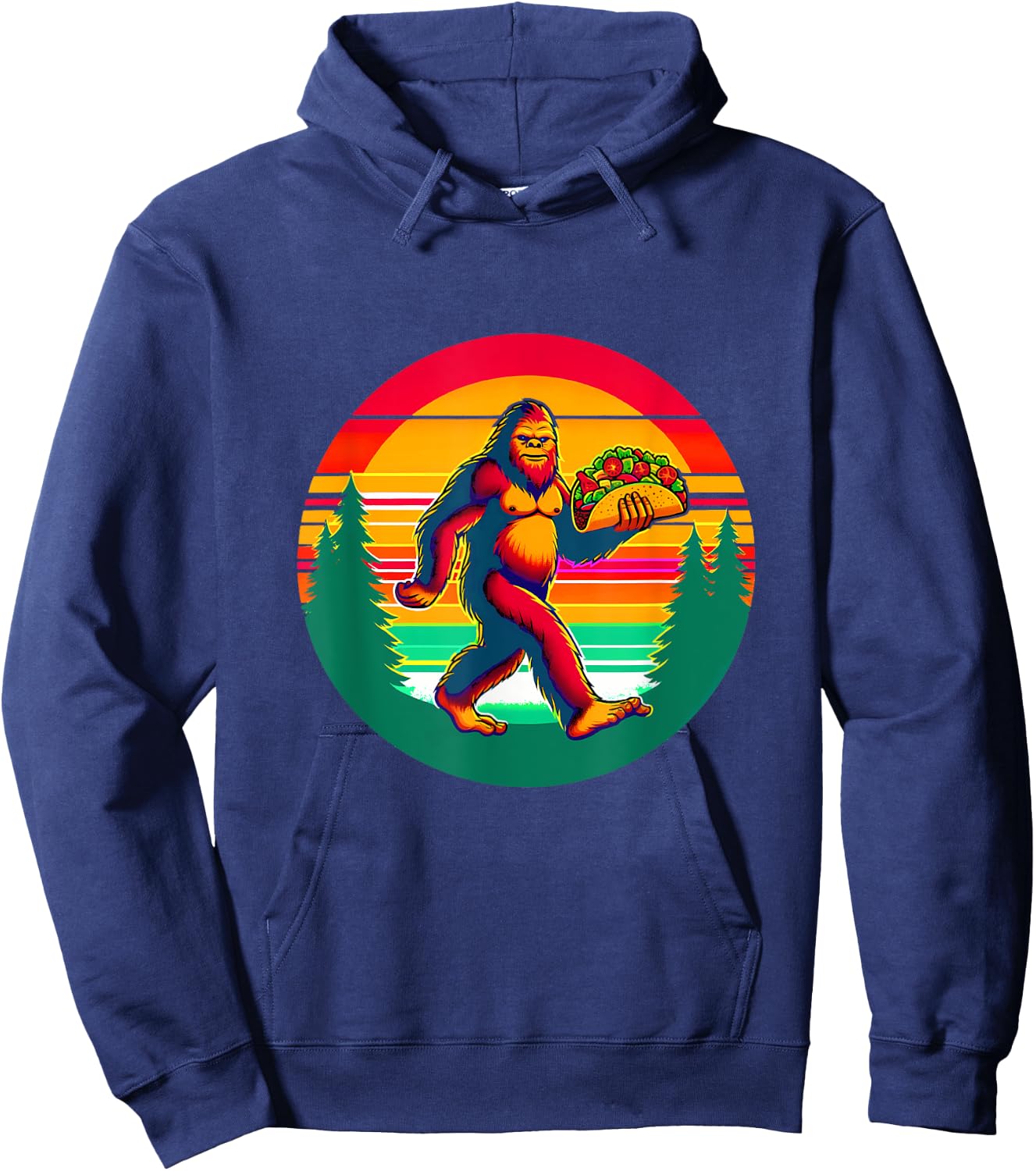 Funny Vintage Big Foot aka Sasquatch Holding a Taco Hoodie - Hoodie | Navy