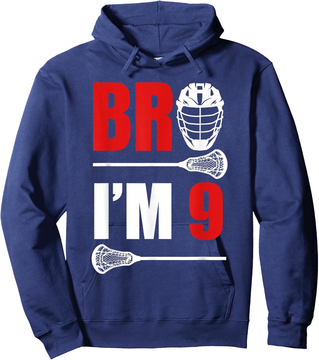 9th Birthday Shirt Boy Bro I'm 9 Year Old Lacrosse Theme Hoodie - Hoodie | Navy