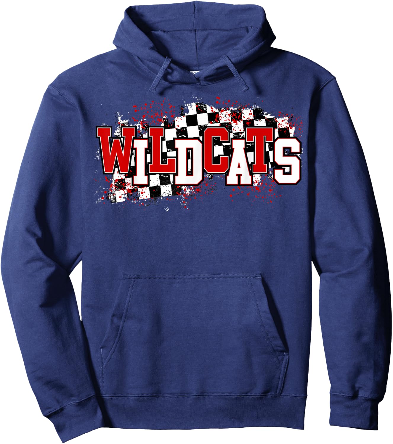 Red Wildcats School Spirit Wildcat Pride Checkered Teacher Men Women Girls Kids Hoodie - Hoodie | Navy