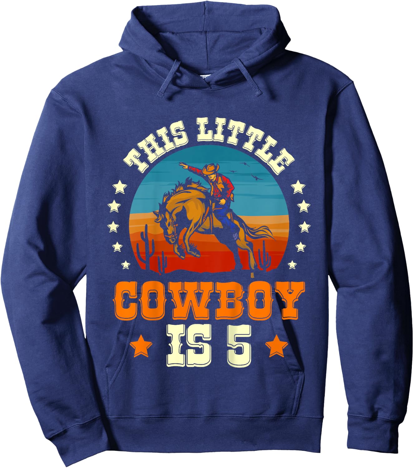 Kids Cowboy 5th Birthday Boys 5 Year Old Rodeo Western Horse Hoodie - Hoodie | Navy