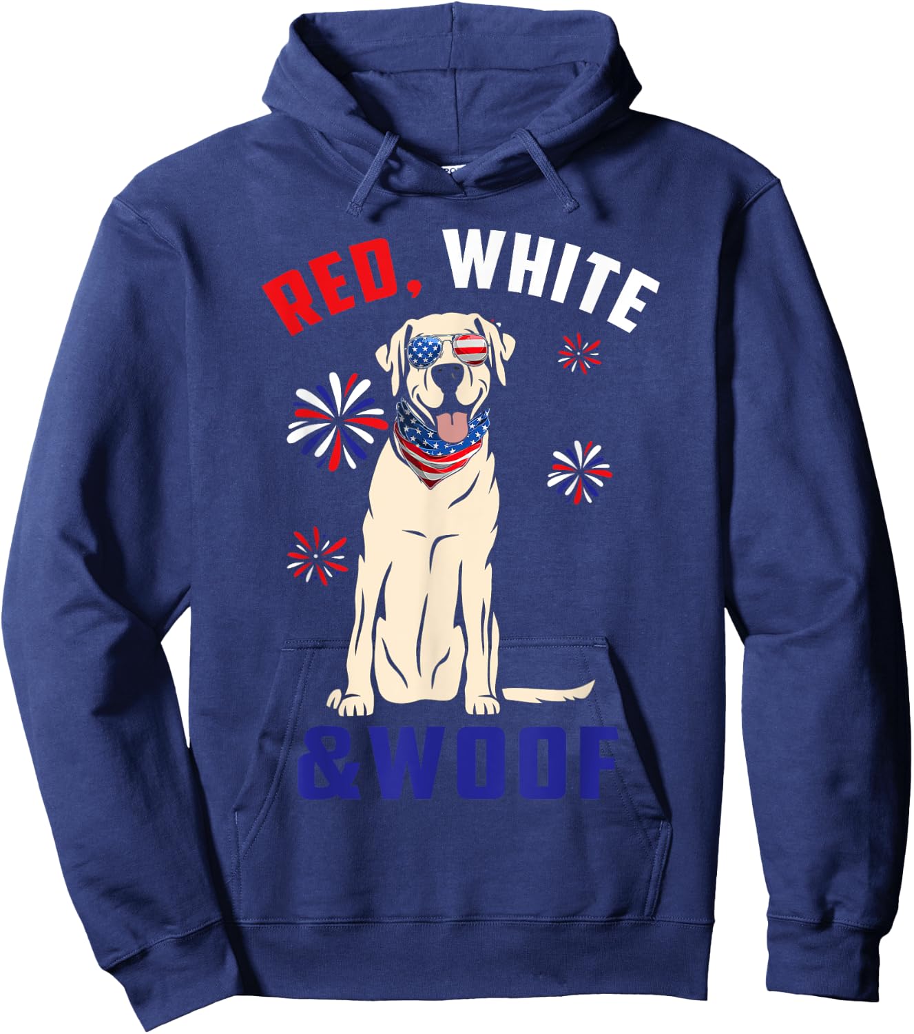 Red White And Woof Yellow Labrador Dog Lover 4th Of July Hoodie - Hoodie | Navy