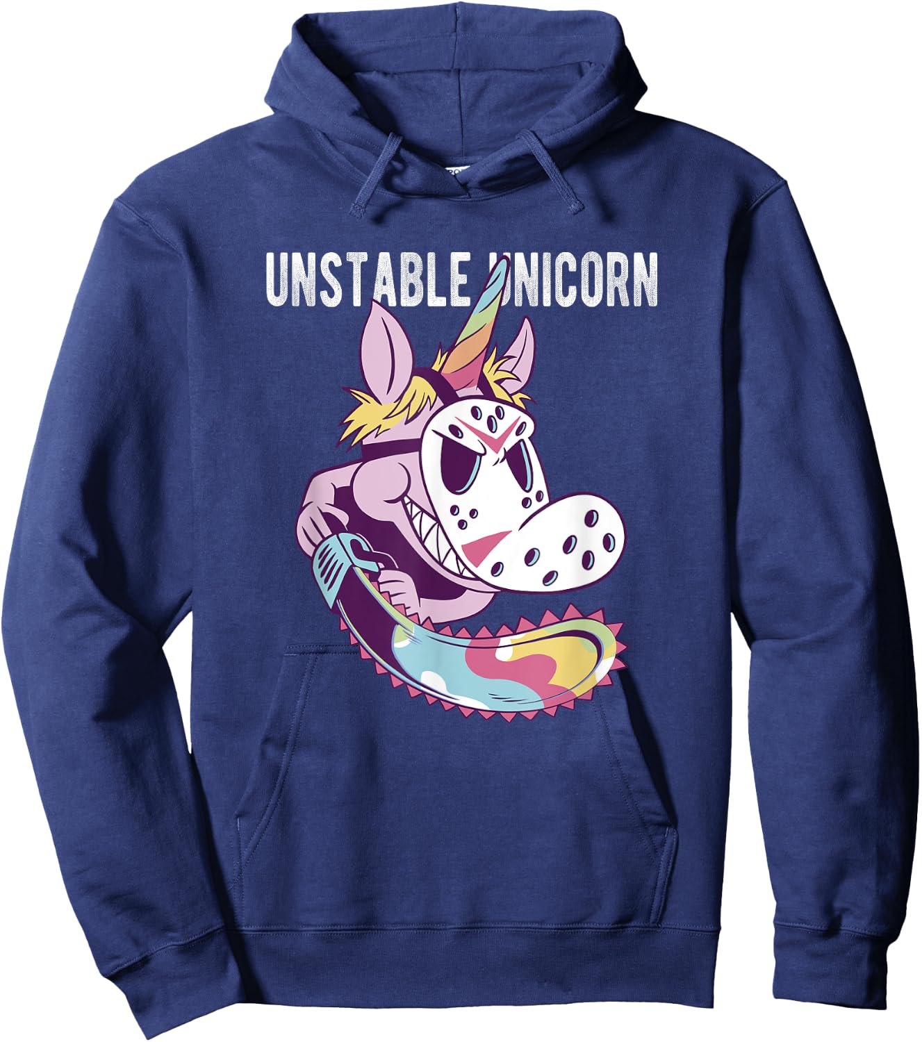 Unstable Unicorn with Chainsaw Hoodie - Hoodie | Navy