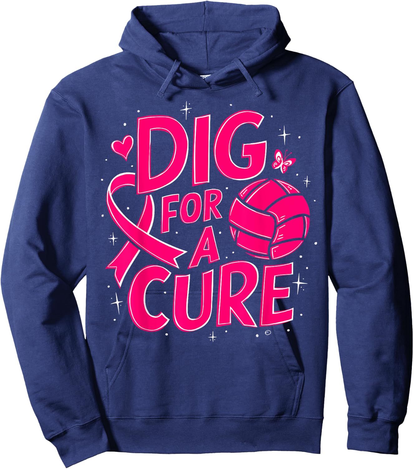 Dig For A Cure Breast Cancer Awareness Volleyball Pink Hoodie - Hoodie | Navy