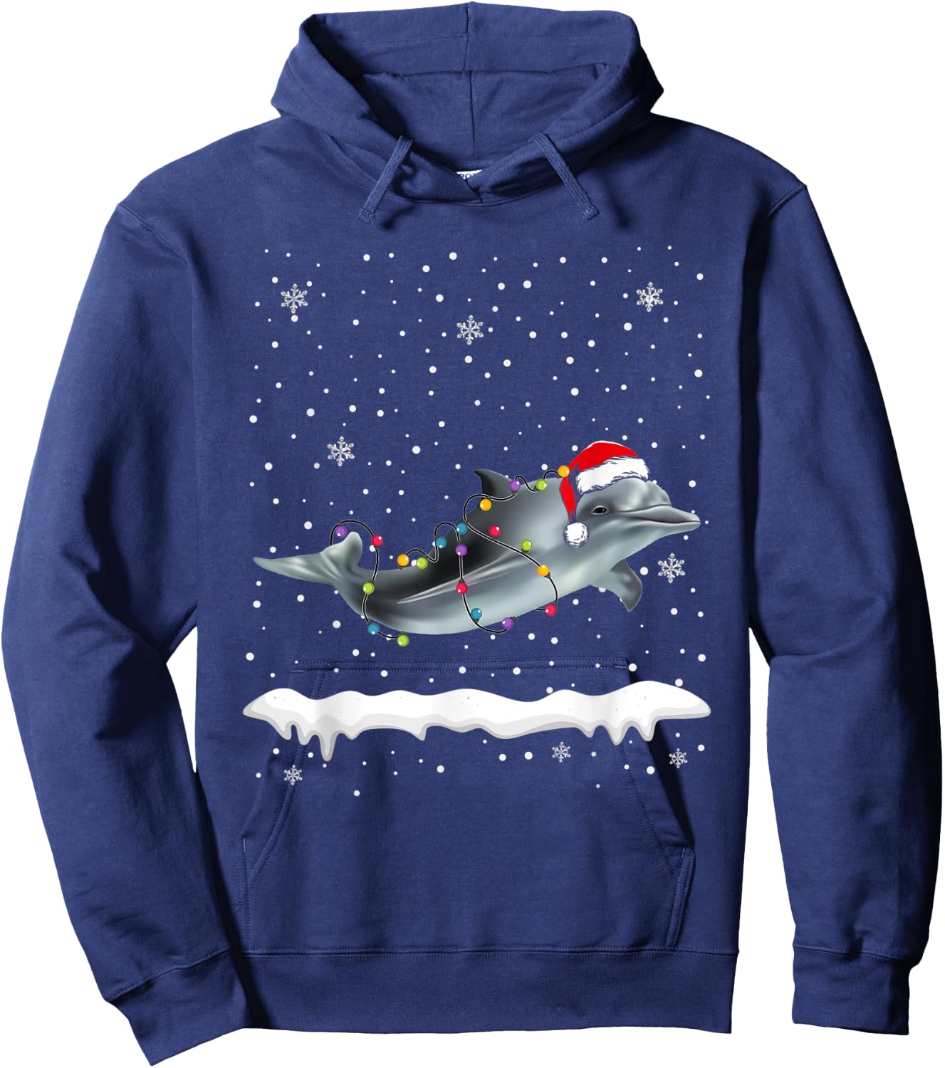 Funny Santa Dolphin Christmas Lights Animals Lover Hoodie - Hoodie | Navy
