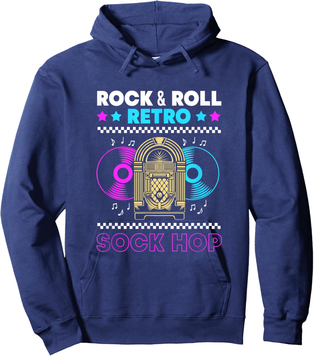 Rock And Roll Jukebox Music 50s Retro Sock Hop Hoodie - Hoodie | Navy