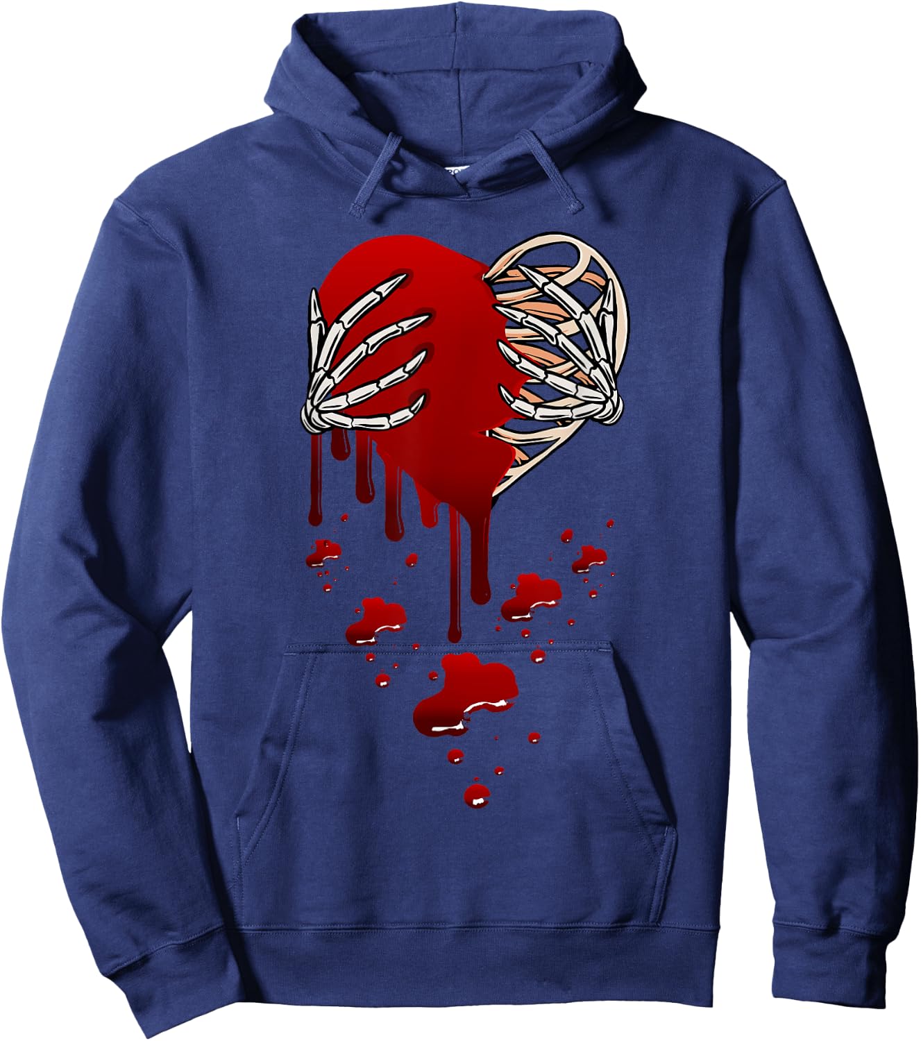 Crazy Love Skeleton Blood Injected Heart Valentine's Greeting Hoodie - Hoodie | Navy