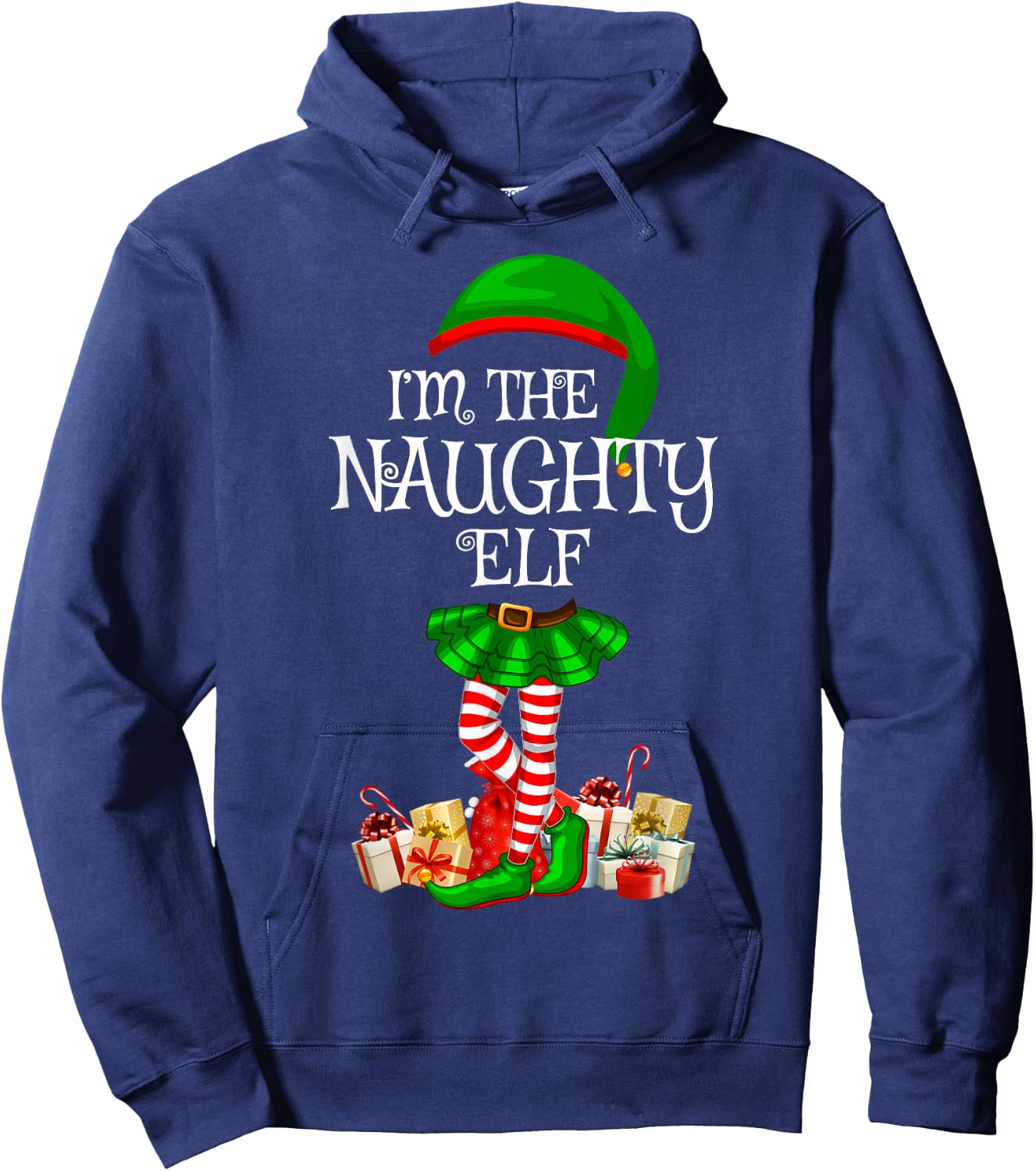 Matching Family Women Girls I'm The Naughty Elf Christmas Hoodie - Hoodie | Navy